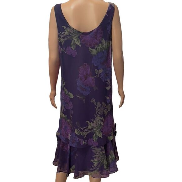 MSK Style 17101 Purple Floral Layered Dress Size 12 - Picture 8 of 14